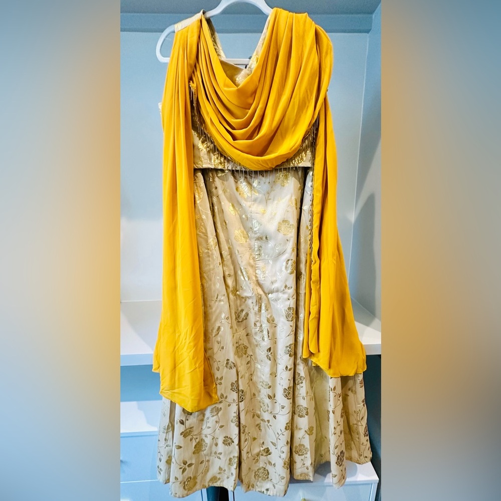 Indya Panelled Maxi Skirt & Foil Crop Top with Atta